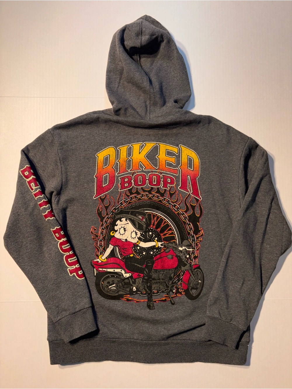 Betty Boop Biker Boop Motorcycle Choppers Flames Retro Full Zip Up Hoodie Y2K